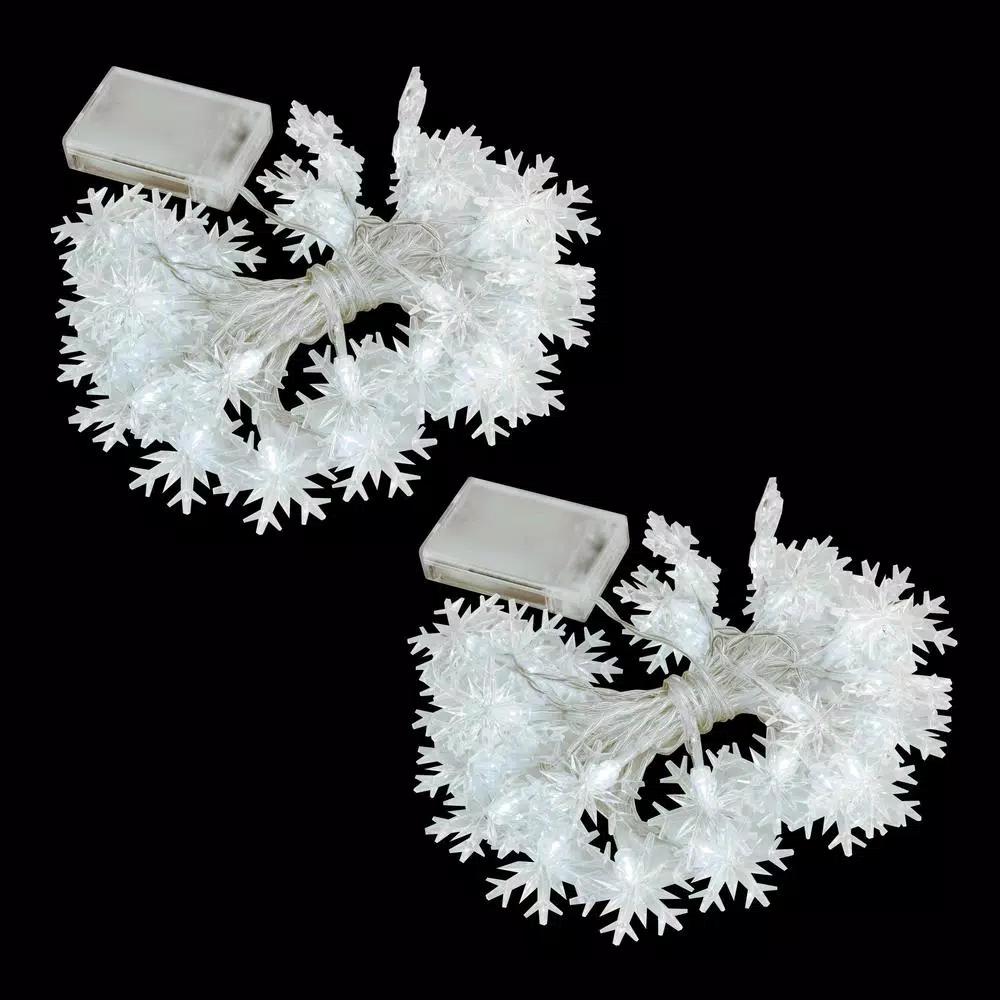 LUMABASE Battery Operated LED Snowflake String Lights, Cool White, Set of 2