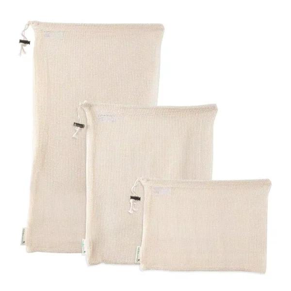 Kitchen Details Natural Cotton Eco Reusable Mesh Produce Bags, 3-Pack