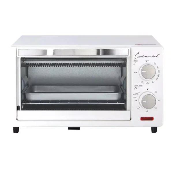Continental Electric 1000W 4-Slice White Toaster Oven with 60-Minute Timer, Bake & Broil