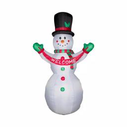 Glitzhome 12 ft. Lighted Inflatable Snowman with Welcome Decor, Large Outdoor Christmas Decoration thumbnail 1