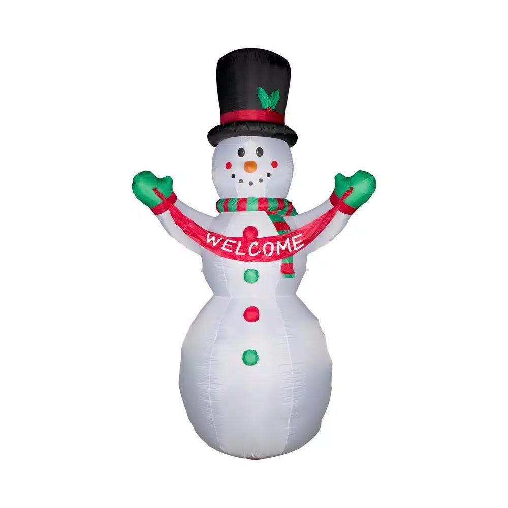 Glitzhome 12 ft. Lighted Inflatable Snowman with Welcome Decor, Large Outdoor Christmas Decoration