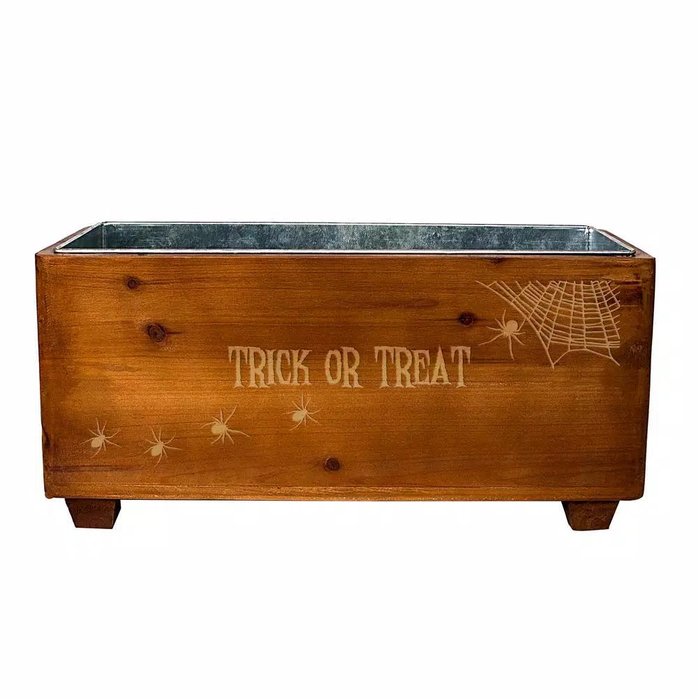 Cathy's Concepts Rustic Halloween Wooden Wine Trough with Galvanized Metal Ice Bucket