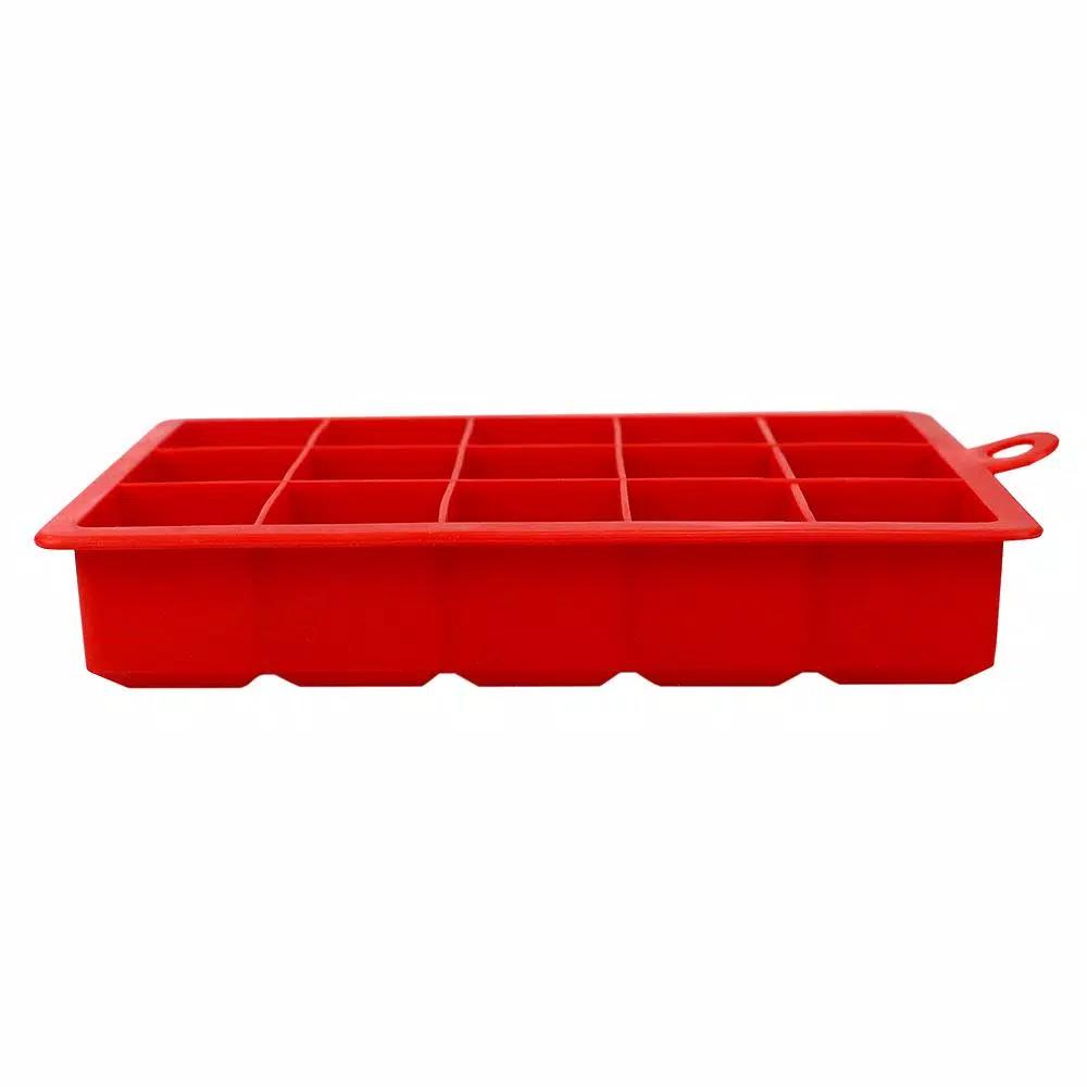 Unbranded Red Rectangular Silicone Ice Cube Tray - 15 Large 1.25 inch Cubes