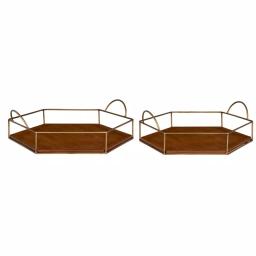 Kate and Laurel Westland Mid-Century Modern Wood and Metal Nesting Tray Set, Brown and Gold thumbnail 2
