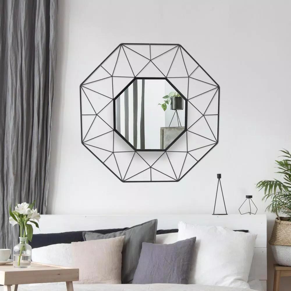 StyleWell Modern Octagonal Black Metal Frame Accent Mirror, 25.2 in.