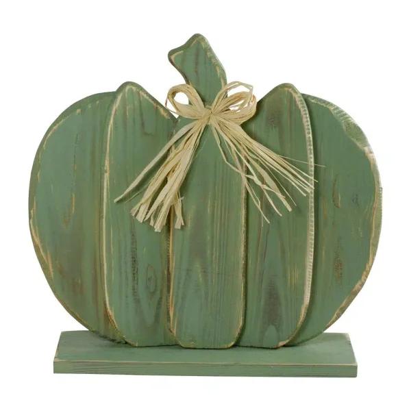 Northlight 14.5 in. Blue Slatted Wood Pumpkin Decoration with Twine Bow