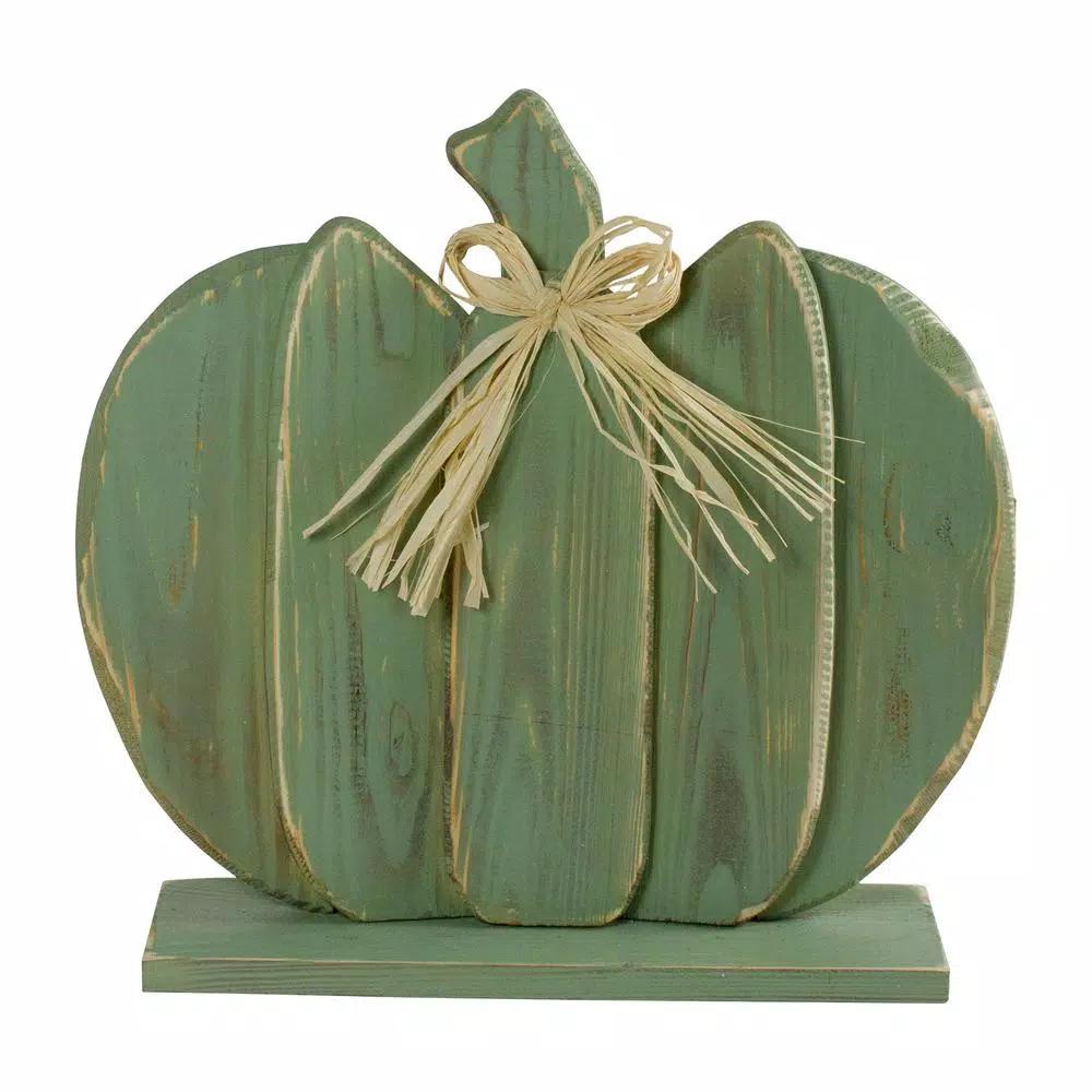 Northlight 14.5 in. Blue Slatted Wood Pumpkin Decoration with Twine Bow