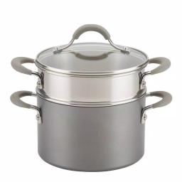 Circulon Elementum 3 Qt. Hard-Anodized Nonstick Covered Multipot with Steamer Insert, Oyster Gray thumbnail 1