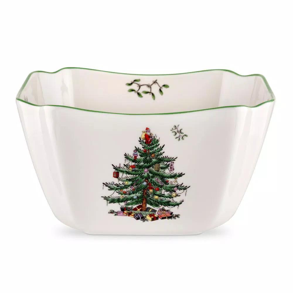 Spode Christmas Tree 10" Ceramic Large Square Serving Bowl, Porcelain