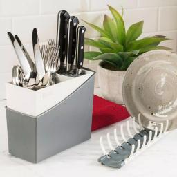 Hutzler Cutlery Drainer and Flatware Caddy with Knife Slots, Gray thumbnail 3