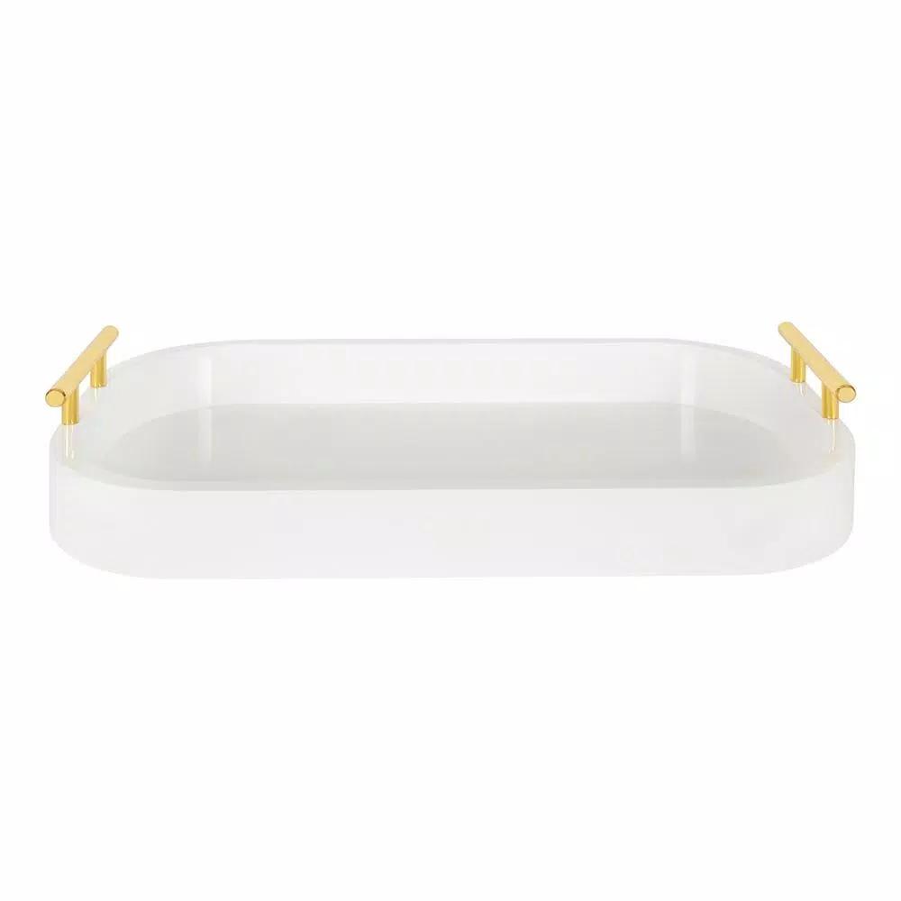 Kate and Laurel Lipton White Decorative Wood Tray with Gold Metal Handles