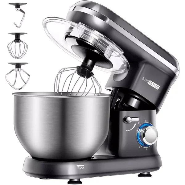 VIVOHOME 650W 6-Qt. Tilt-Head Kitchen Stand Mixer with Stainless Steel Bowl and 6 Speeds, Gray