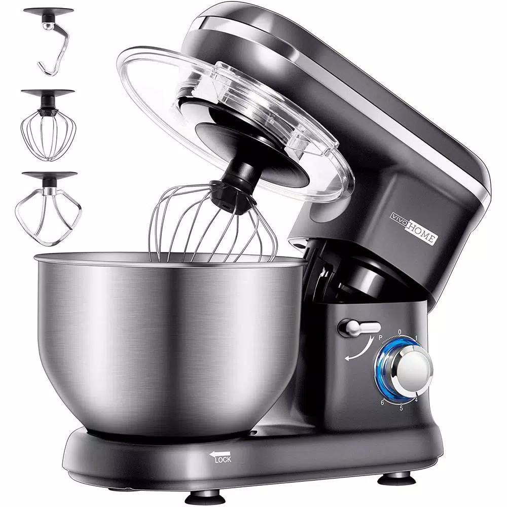 VIVOHOME 650W 6-Qt. Tilt-Head Kitchen Stand Mixer with Stainless Steel Bowl and 6 Speeds, Gray