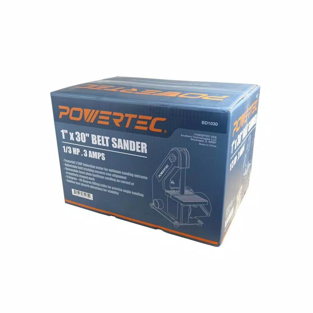 POWERTEC 1 in. x 30 in. Belt Sander, 1/3 HP, Benchtop Woodworking Tool