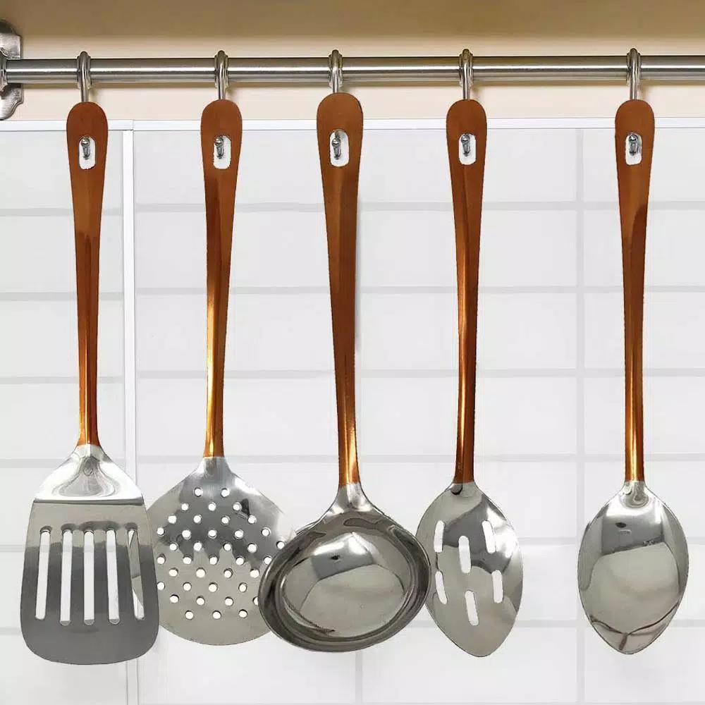 LavoHome 5-Piece Copper and Stainless Steel Serving Utensil Set - Professional Kitchen Tools