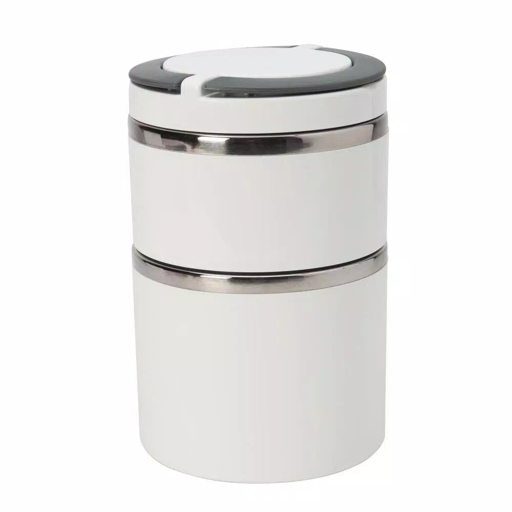 Kitchen Details White 2-Tier Round Twist Stainless Steel Insulated Lunch Box