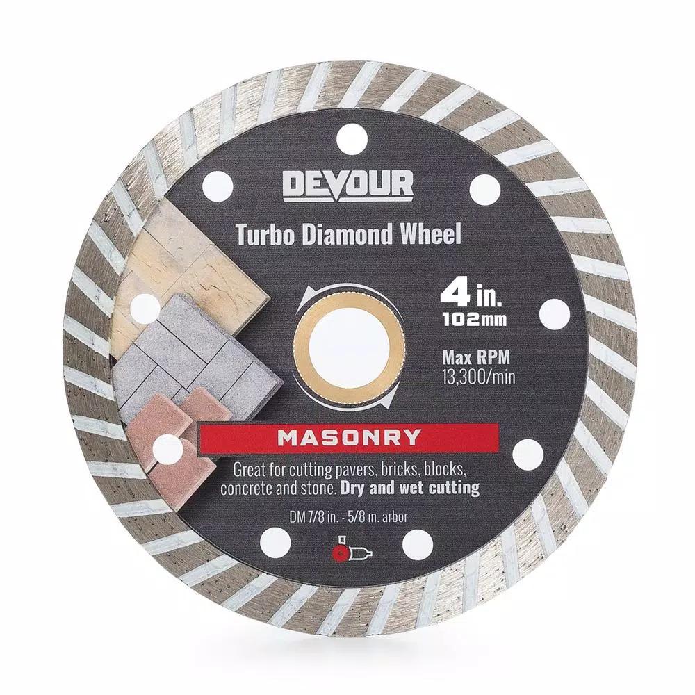 DEVOUR 4 in. Turbo Rim Diamond Blade for Masonry, Metal Bond, Wet or Dry Cutting