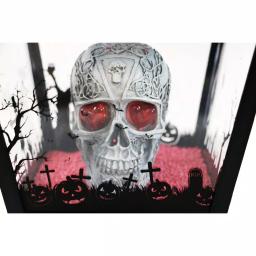 Haunted Hill Farm 71 in. Black Animated Skull Lamp Post with Spooky Music thumbnail 4