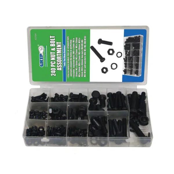 Grand Rapids Industrial Products Grip 240-Piece Nut and Bolt Assortment Set with Hex Nuts and Split Washers