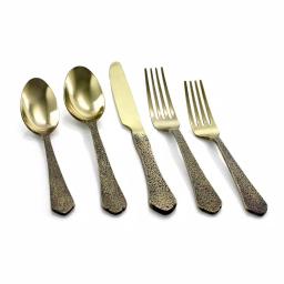 Gibson Elite Zambezi 5-Piece Gold Hammer Texture Stainless Steel Flatware Set, Service for 1 thumbnail 6