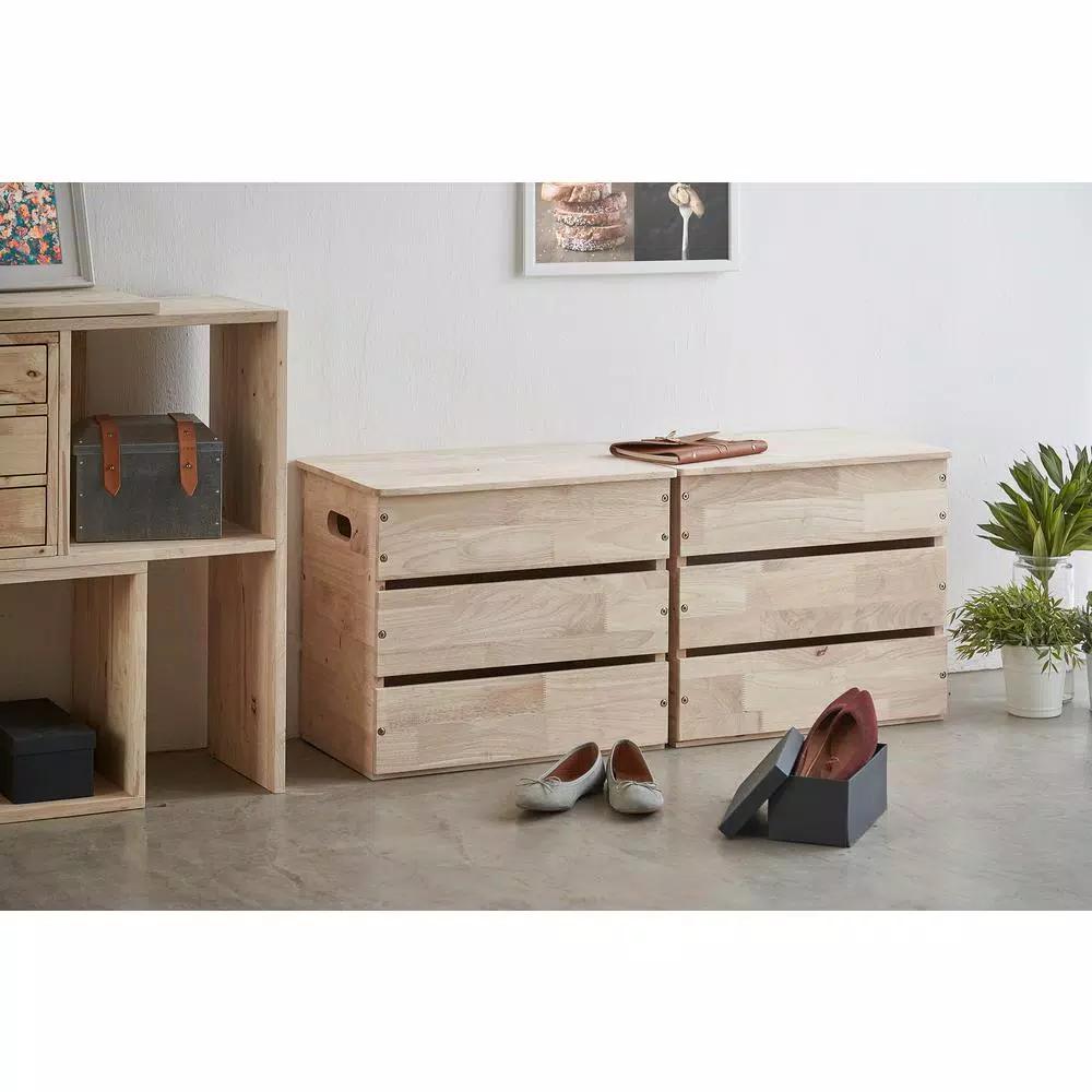 ORE International Mid-Century Modern Natural Wood Storage Box & Multipurpose Bench