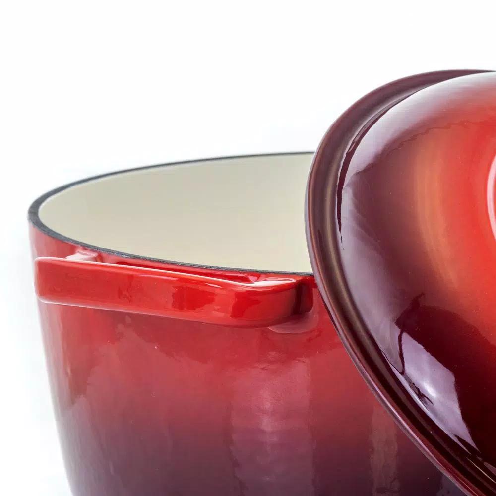 MegaChef 5 Qt. Round Enameled Cast Iron Casserole Dish with Lid, Red