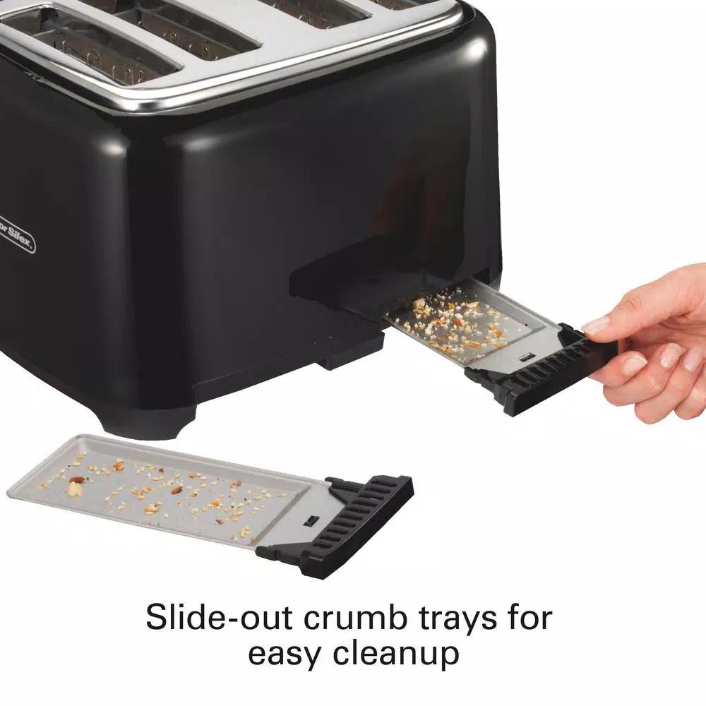 Proctor Silex 4-Slice Black Wide Slot Toaster with Crumb Tray and Toast Boost