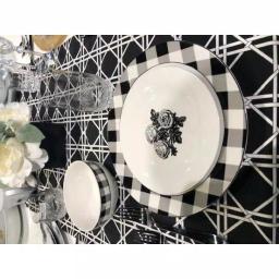 Godinger Damier 12-Piece Porcelain Dinnerware Set, Black and White Checkerboard Design, Service for 4 thumbnail 3