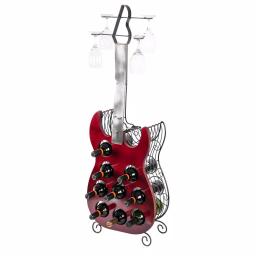 Vintiquewise Vintage Guitar Shaped Wine Holder - 9 Bottle Wood and Metal Freestanding Wine Rack with Glass Storage thumbnail 1