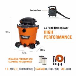 RIDGID 12 Gal. 6.0 Peak HP NXT Wet/Dry Shop Vacuum with Detachable Blower and Car Cleaning Kit thumbnail 3