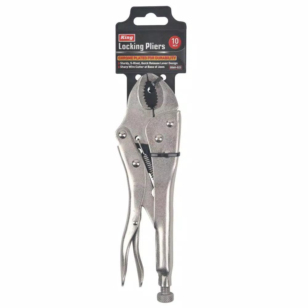 KING 10 in. Curved Jaw Locking Pliers with Wire Cutter