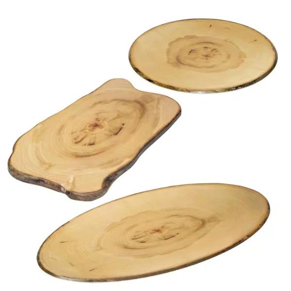 Honey-Can-Do 3-Piece Rustic Melamine Serving Tray Set, Wood-Like Finish, Assorted Shapes