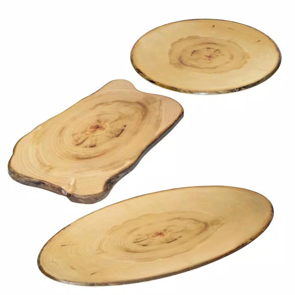 Honey-Can-Do 3-Piece Rustic Melamine Serving Tray Set, Wood-Like Finish, Assorted Shapes
