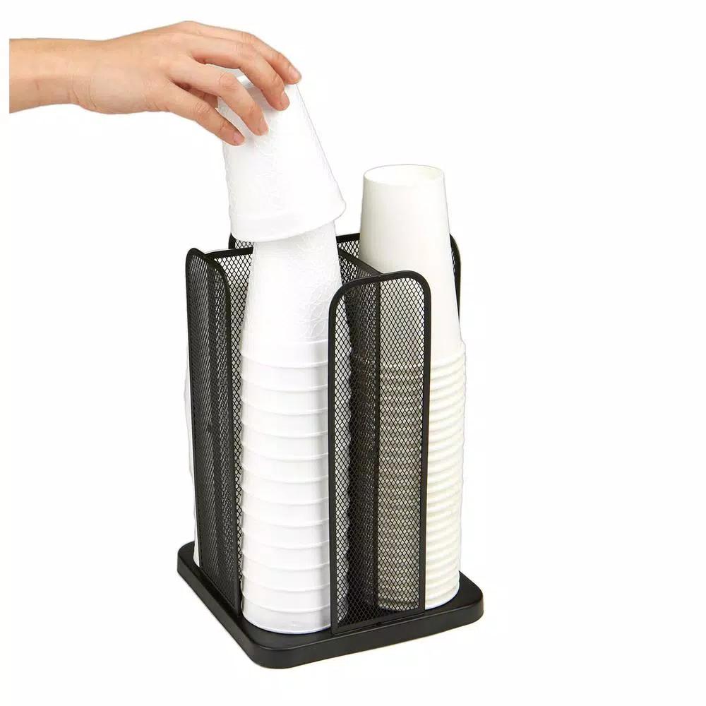 Mind Reader Rotating Cup and Lid Carousel Organizer, Black Metal Mesh Dispenser