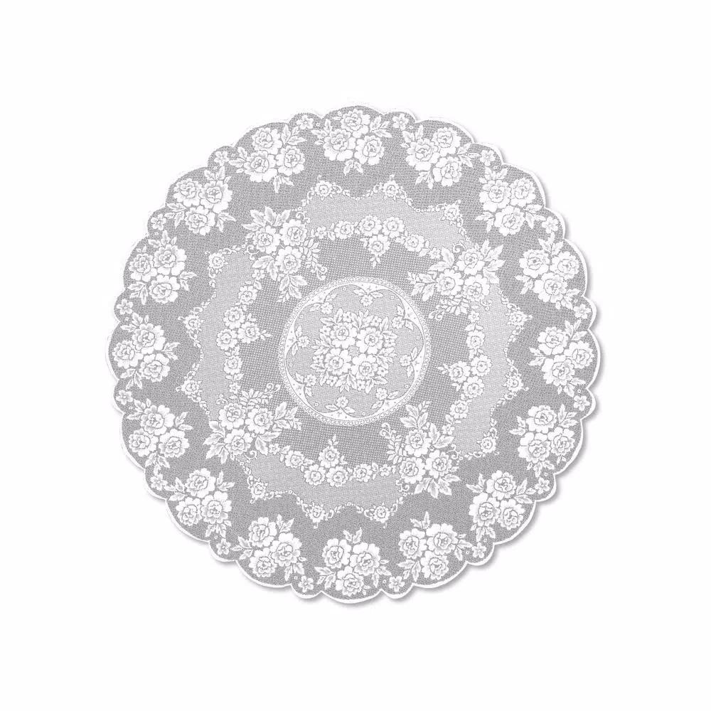 Heritage Lace Victorian Rose White Floral Polyester Round Tablecloth