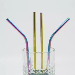 ExcelSteel 10-Piece Rainbow Stainless Steel Reusable Straw Set with Cleaning Brushes thumbnail 4