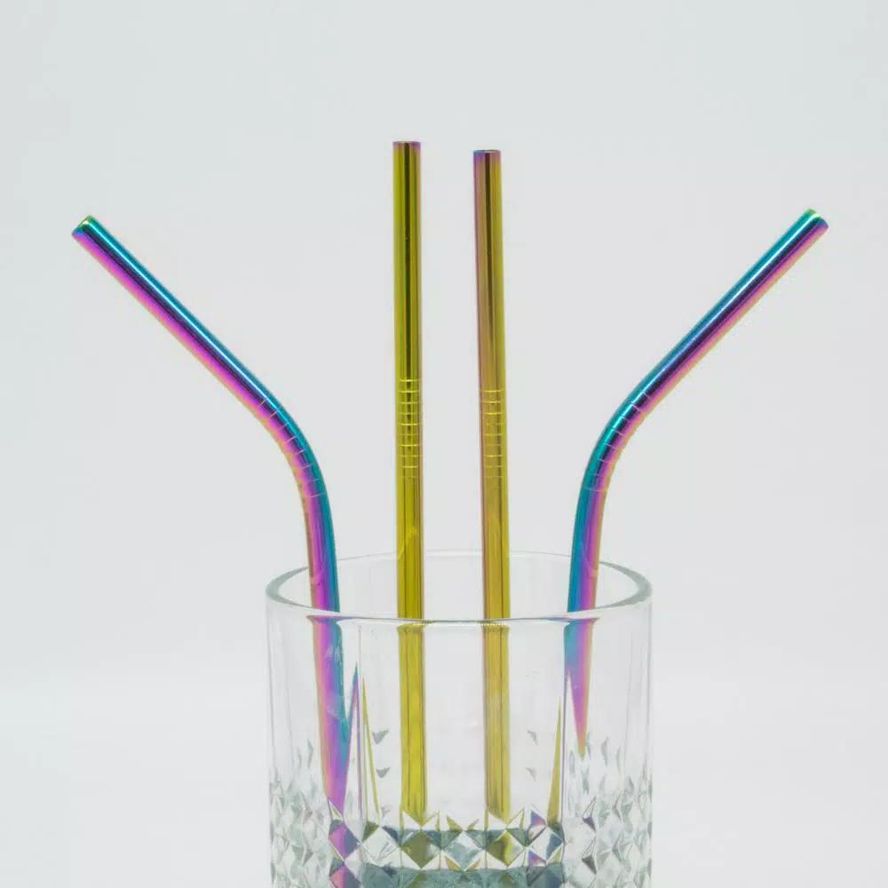 ExcelSteel 10-Piece Rainbow Stainless Steel Reusable Straw Set with Cleaning Brushes