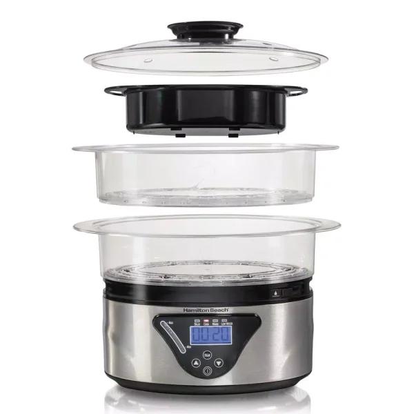 Hamilton Beach 22-Cup Digital Food Steamer and Rice Cooker, 5.5 Qt, Black
