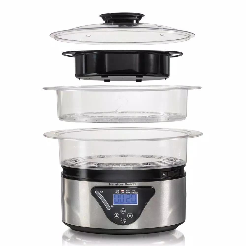 Hamilton Beach 22-Cup Digital Food Steamer and Rice Cooker, 5.5 Qt, Black