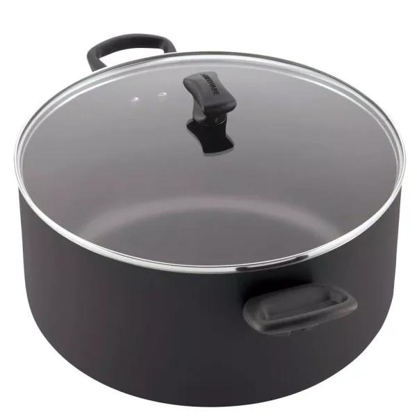 Farberware 10.5 Qt. Aluminum Nonstick Stock Pot with Glass Lid, Black
