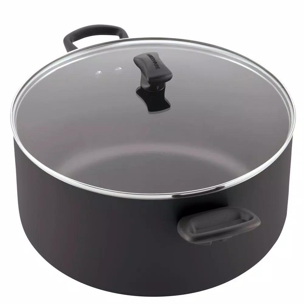 Farberware 10.5 Qt. Aluminum Nonstick Stock Pot with Glass Lid, Black