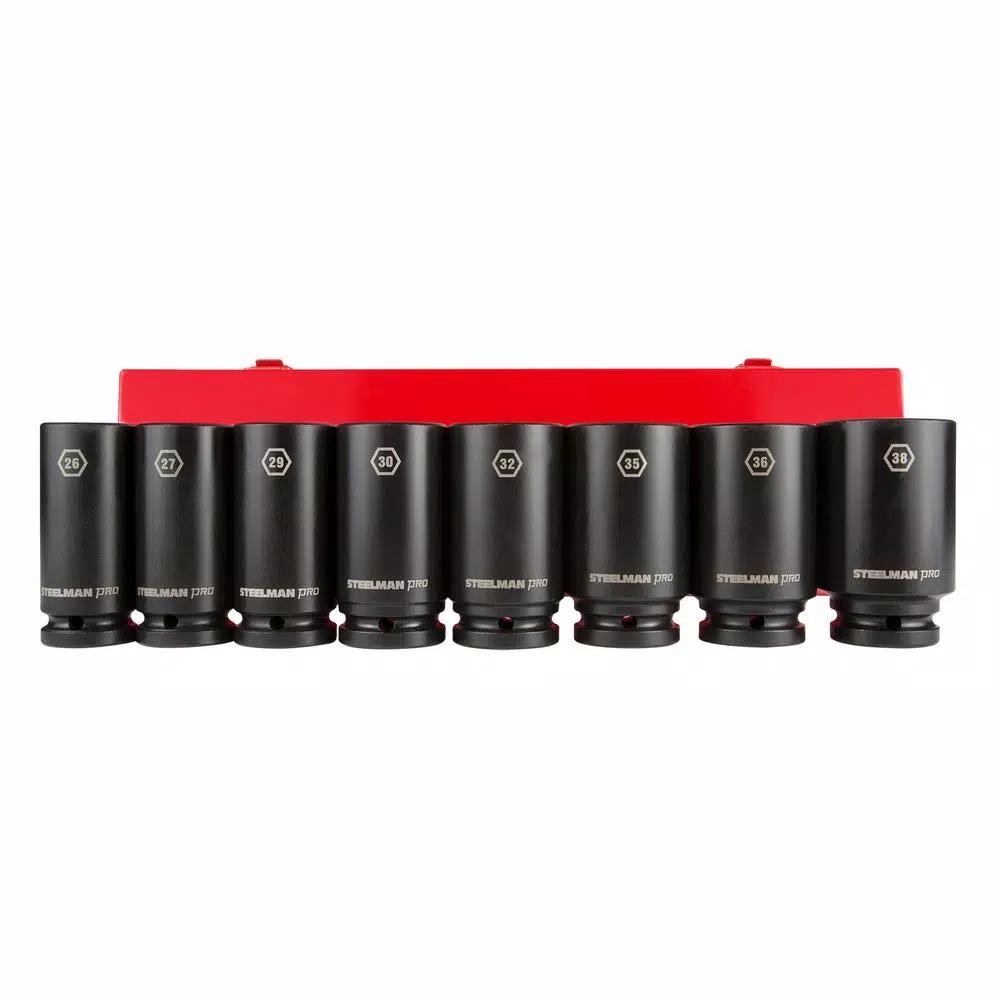 Steelman PRO 79280 3/4 in. Drive 6-Point Metric Deep Impact Socket Set, 8-Piece