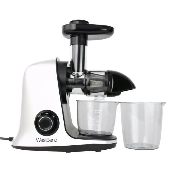 West Bend Cold Press Masticating Juicer, Slow Juicer Extractor for Fruits, Vegetables and Greens, White