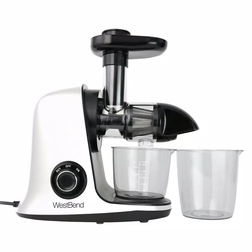 West Bend Cold Press Masticating Juicer, Slow Juicer Extractor for Fruits, Vegetables and Greens, White