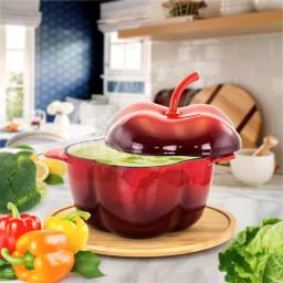 MegaChef 3 Qt. Pepper Shaped Enameled Cast Iron Casserole Dish, Red thumbnail 6
