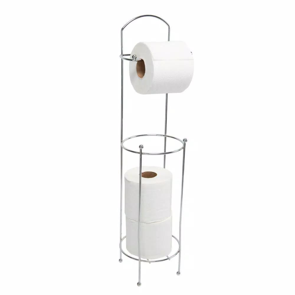 Bath Bliss Chrome Toilet Paper Holder and Stand, Freestanding Storage with 3 Extra Roll Capacity