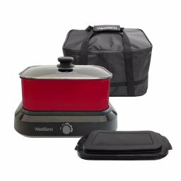 West Bend 5 Qt. Red Non-Stick Versatility Slow Cooker with Griddle Base, Travel Lid, and Thermal Tote thumbnail 2