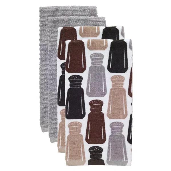 RITZ T-fal Multicolor Salt and Pepper Cotton Kitchen Dish Towel Set, 4-Pack