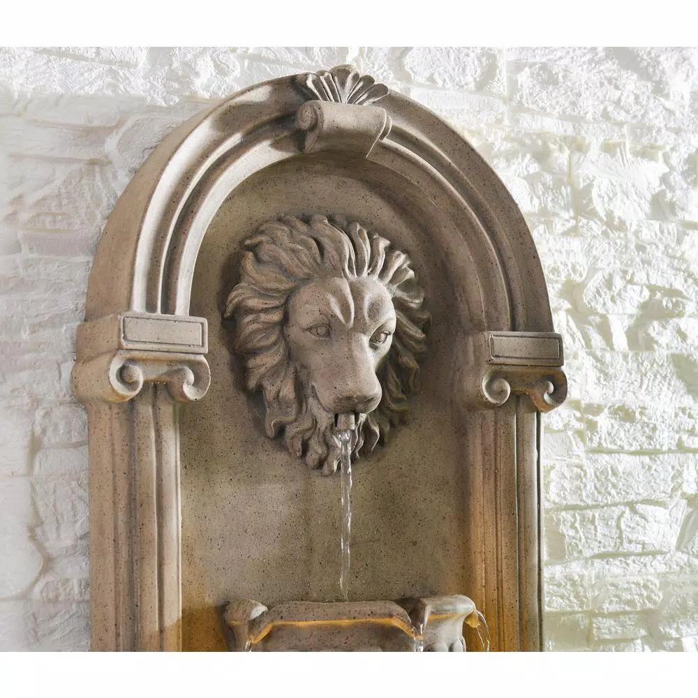 Kenroy Home Royal Resin Lionhead Wall Fountain - Sandstone Finish Mediterranean Outdoor Water Feature