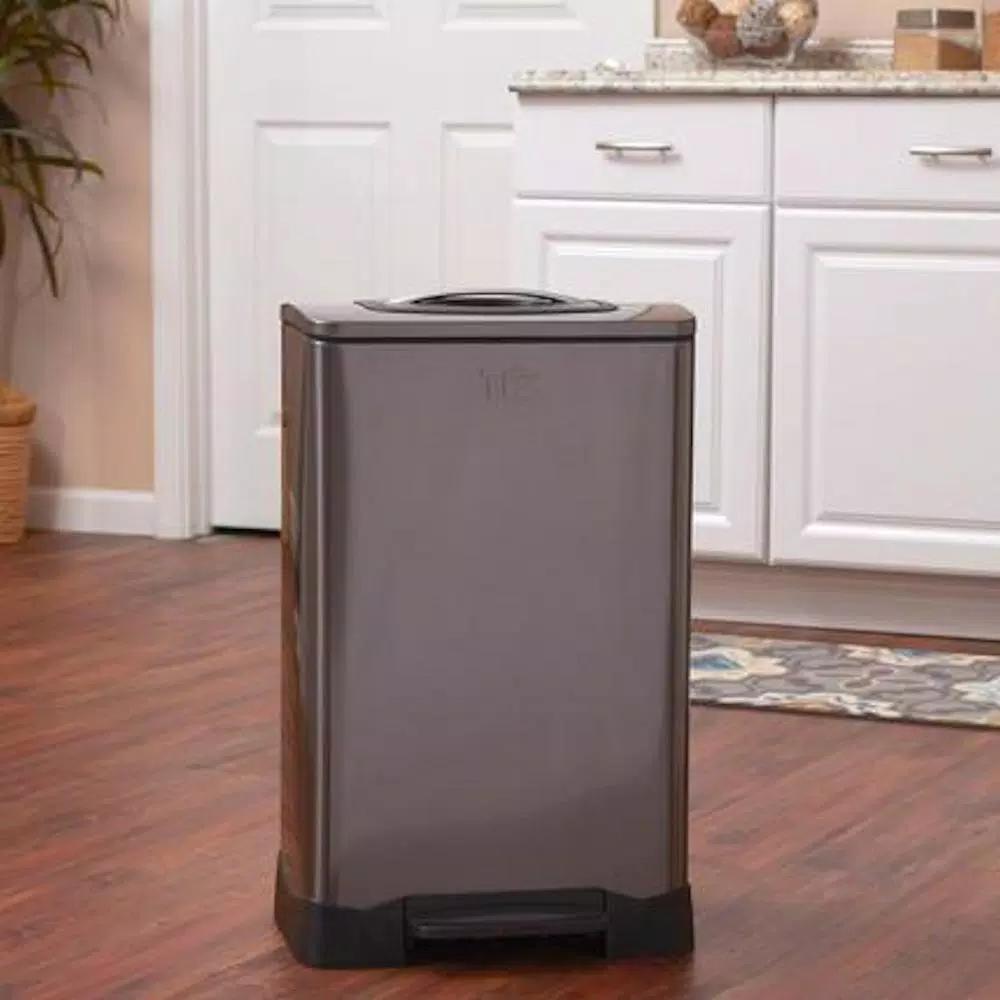 Household Essentials Trash Krusher TK10 XL 50L Black Stainless Steel Manual Compactor Trash Can